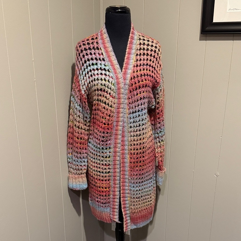 Westport Colorful Open Knit Women's Medium Rainbow Cardigan